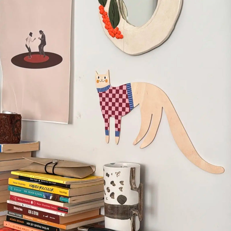 Decoración de pared - Gato con jersey a cuadros