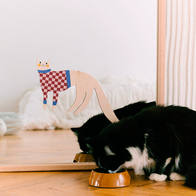Decoración de pared - Gato con jersey a cuadros