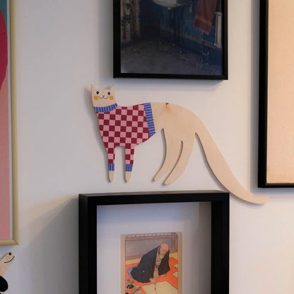 Decoración de pared - Gato con jersey a cuadros