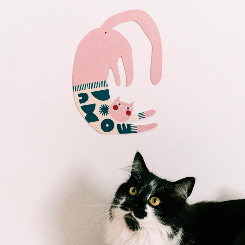 Decoración de pared - Gato rosa con jersey