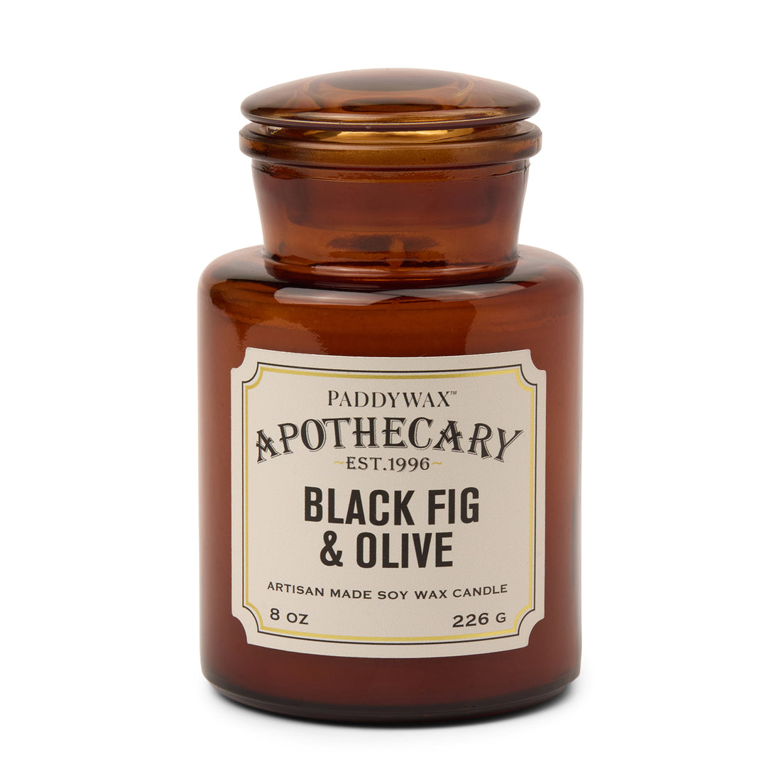 Vela en frasco de botica Paddywax - Higo Negro y Oliva