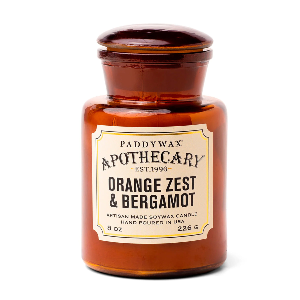 Vela en frasco de botica Paddywax - Cáscara de naranja y bergamota