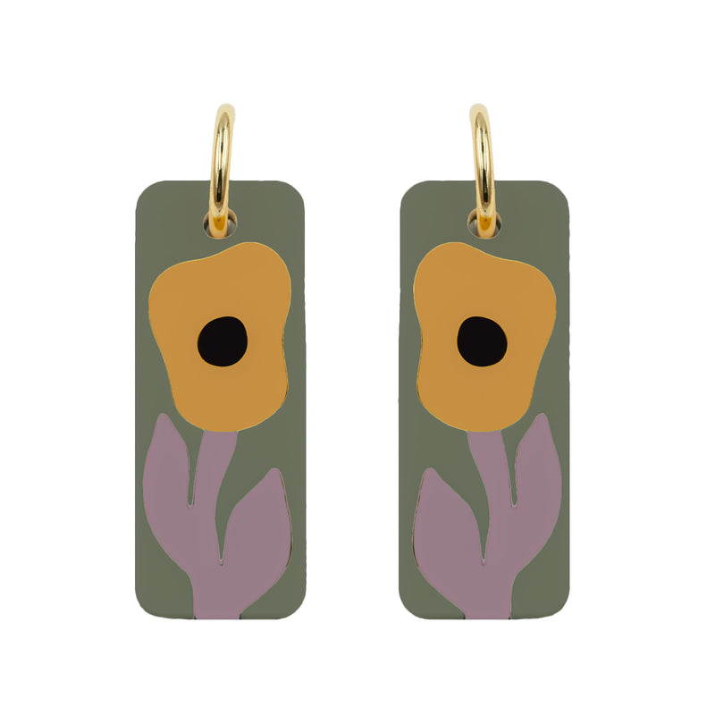 Pendientes de aro - Lira naranja fondo verde