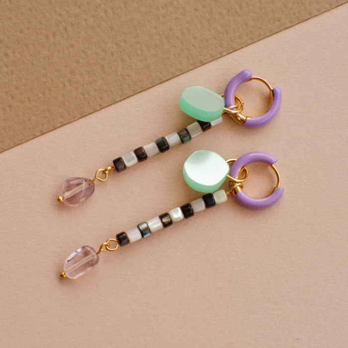 Pendientes - Aros Twiggy Malva y Verde