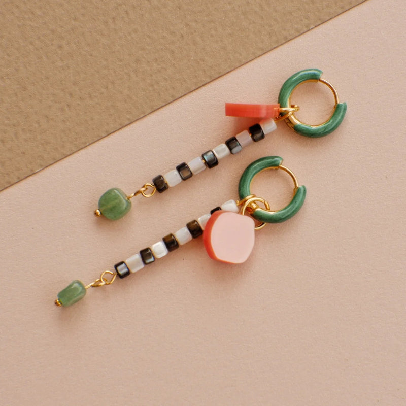 Pendientes - Aros Twiggy Verde y Coral