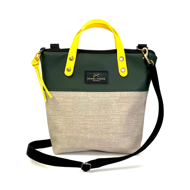 Bandolera mini impermeable con asas vegano Daniel Chong - Asas amarillo cuerpo verde y gris