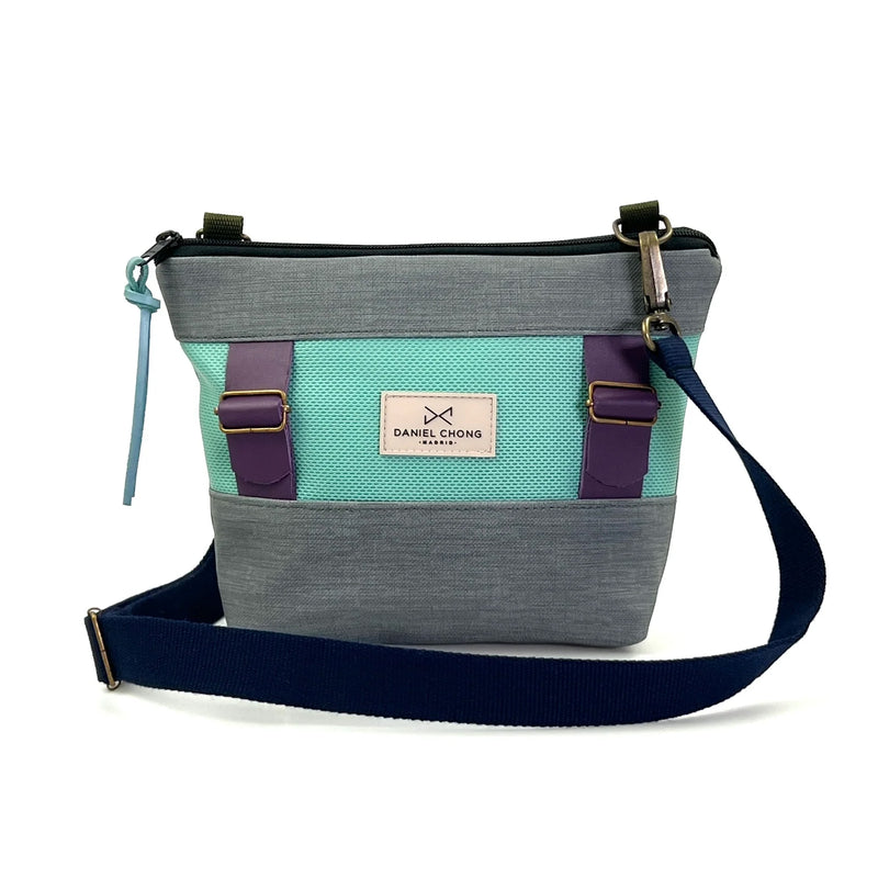 Bandolera Mini Basket Daniel Chong - Violeta, turquesa y gris