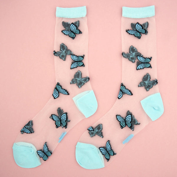 Calcetines transparentes - Mariposa azul