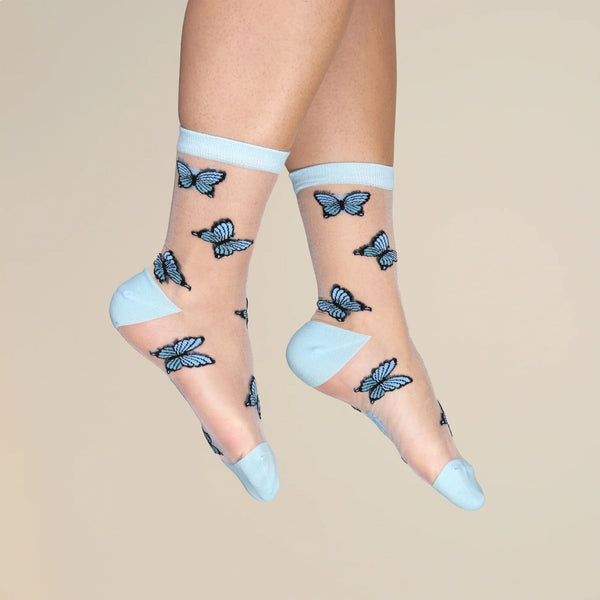 Calcetines transparentes - Mariposa azul