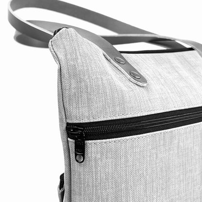 Bolso Book Holder Cuadrado Impermeable con bolsillo extra Daniel Chong - Gris con bolsillo espiga turquesa