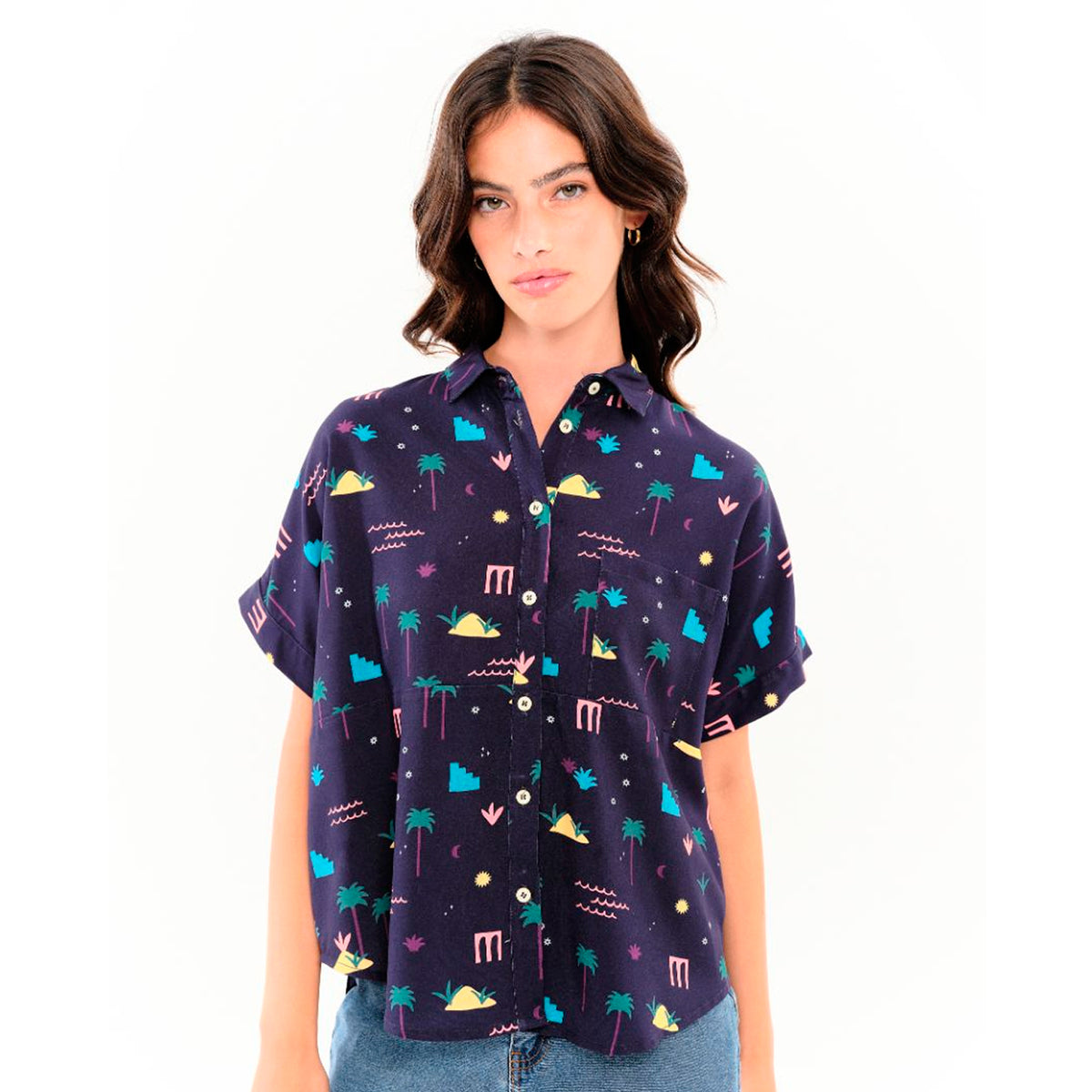 Camisa Béhulah - Sandal Palmeras Azul Marino