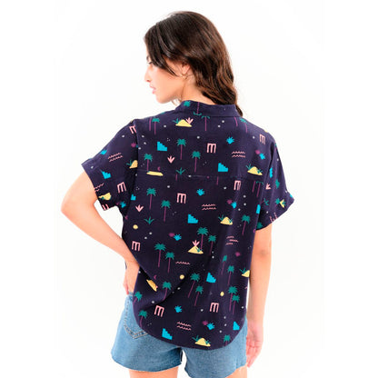 Camisa Béhulah - Sandal Palmeras Azul Marino