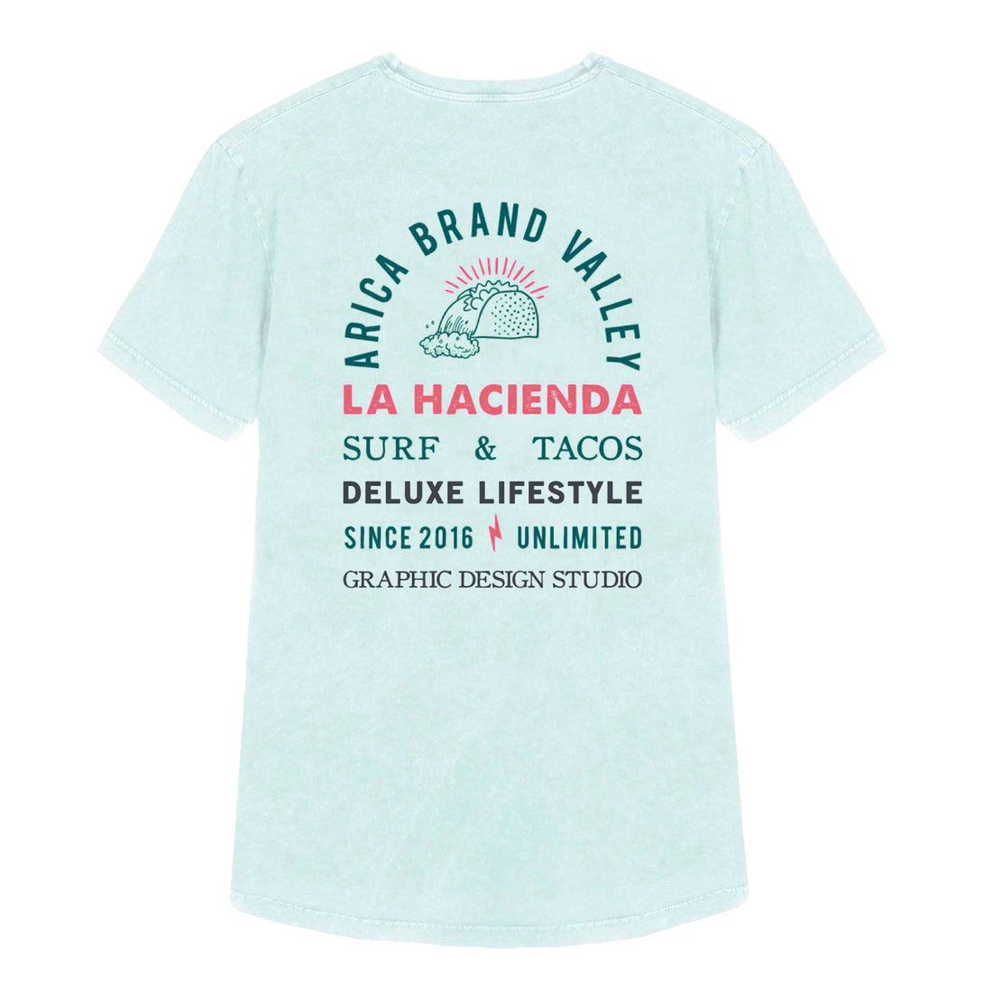 Camiseta Arica Brand - Hacienda Pale Blue 🌮🌊