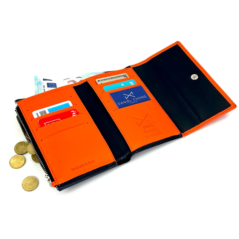 Cartera con solapa Daniel Chong - Navy y naranja