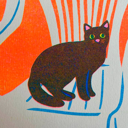 Print de Naomi Wilkinson A4 - "Cat in Chair" 🐱