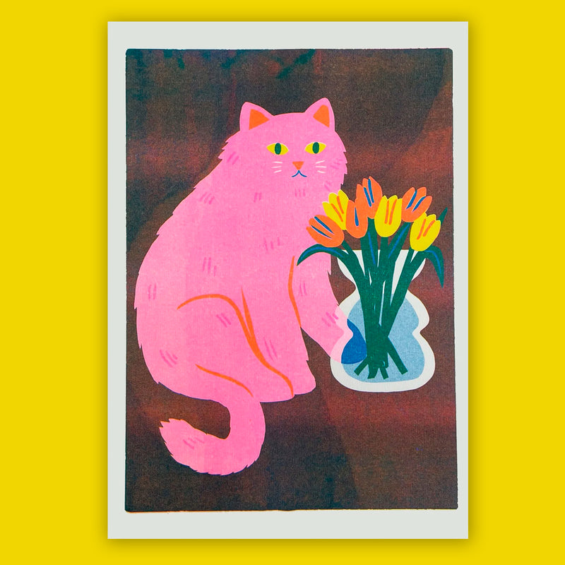 Print de Naomi Wilkinson A4 - "Cat with Flowers" 💐🐱
