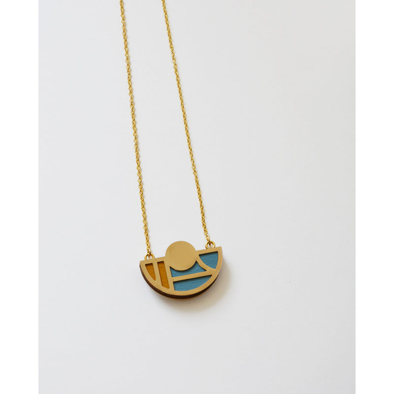 Collar - Half Circle Necklace Ash Blue and Mustard