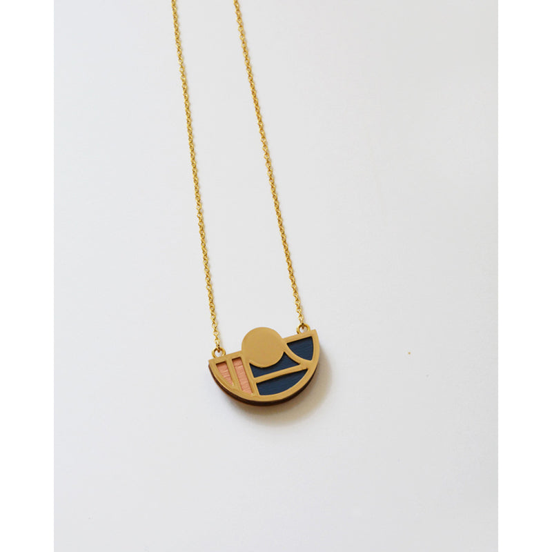 Collar - Half Circle Necklace Blue and Nude
