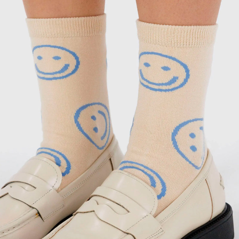 Calcetines Baggu - Ecru Periwinkle Happy