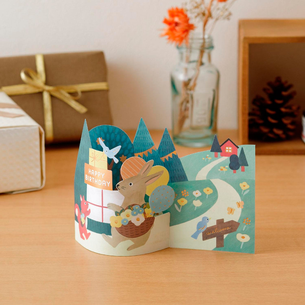 Postal 3D Midori - Birthday Forest Animals 🐰