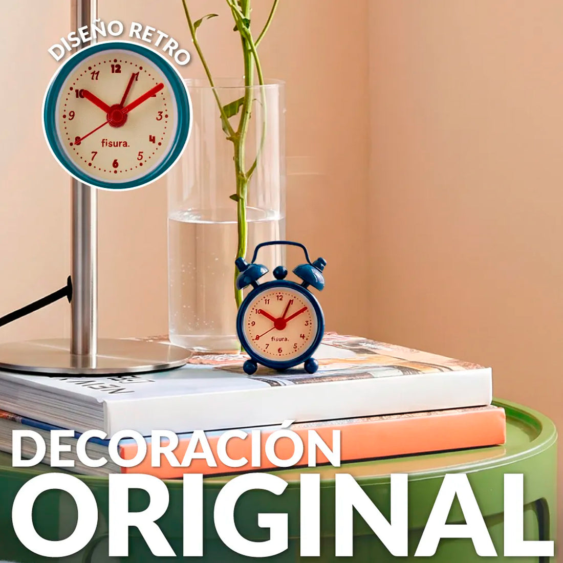 Reloj Fisura - Despertador Retro Mini Azul, Beige y Rojo