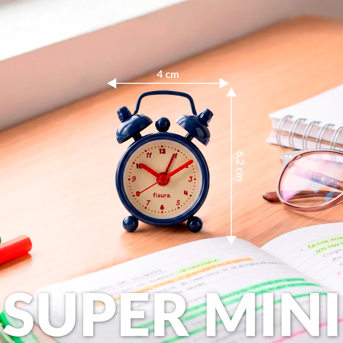 Reloj Fisura - Despertador Retro Mini Azul, Beige y Rojo