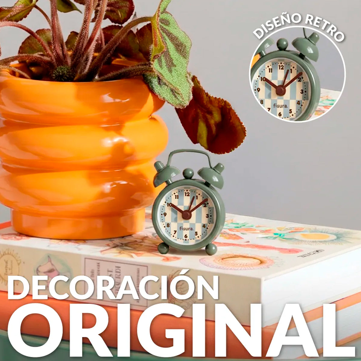 Reloj Fisura - Despertador Retro Mini Gris y Amarillo