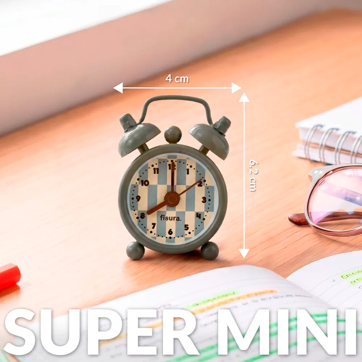 Reloj Fisura - Despertador Retro Mini Gris y Amarillo