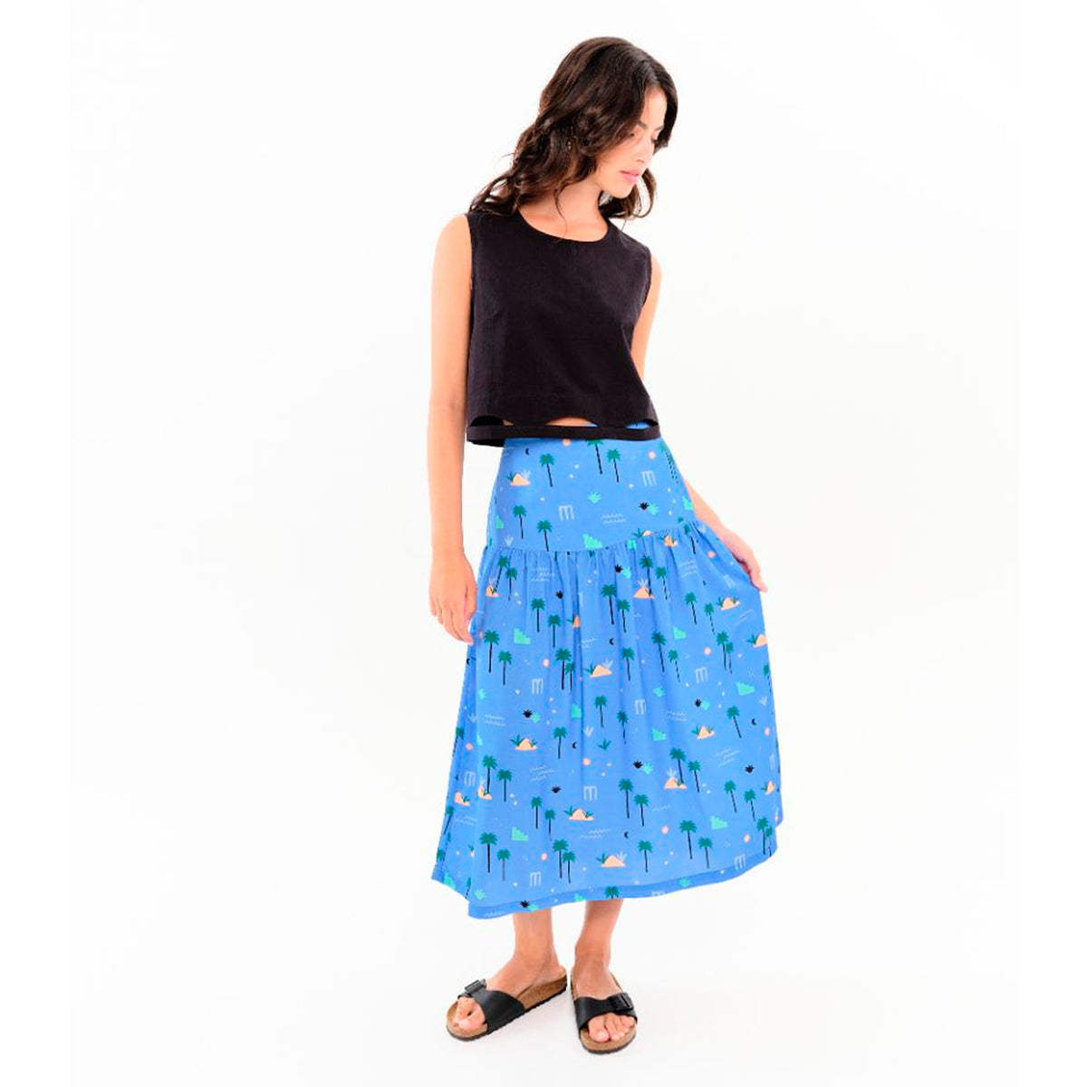 Falda Béhulah - Brisa Palmeras Azul Celeste