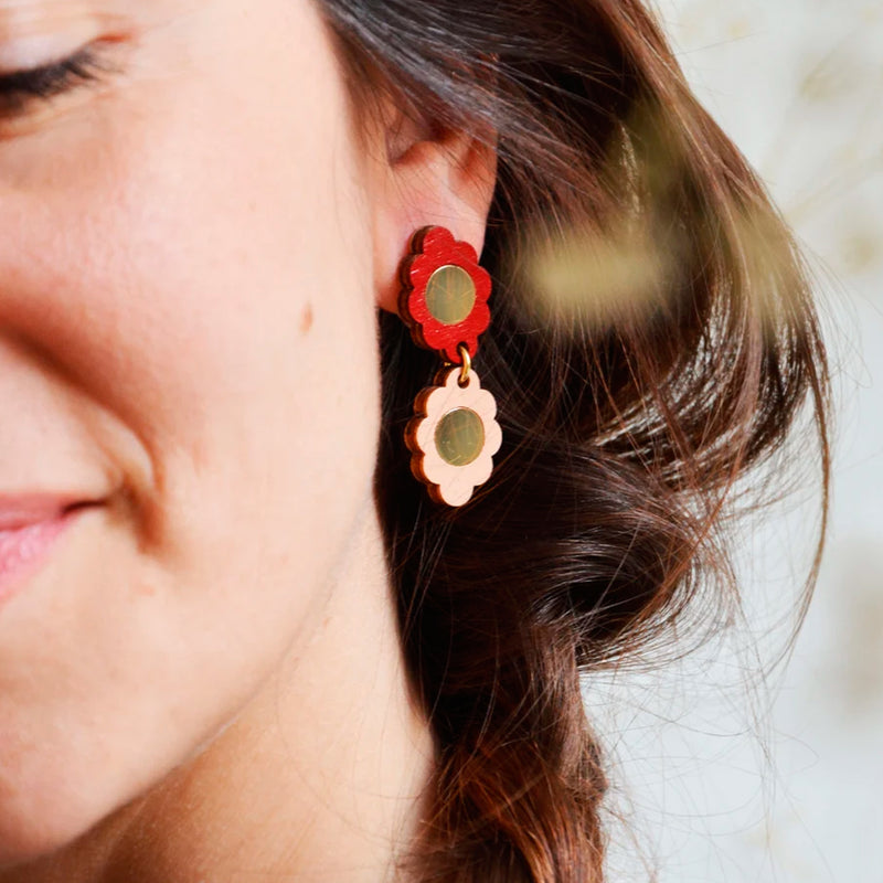Pendientes - Dangle Earrings Nude and Carmin Red