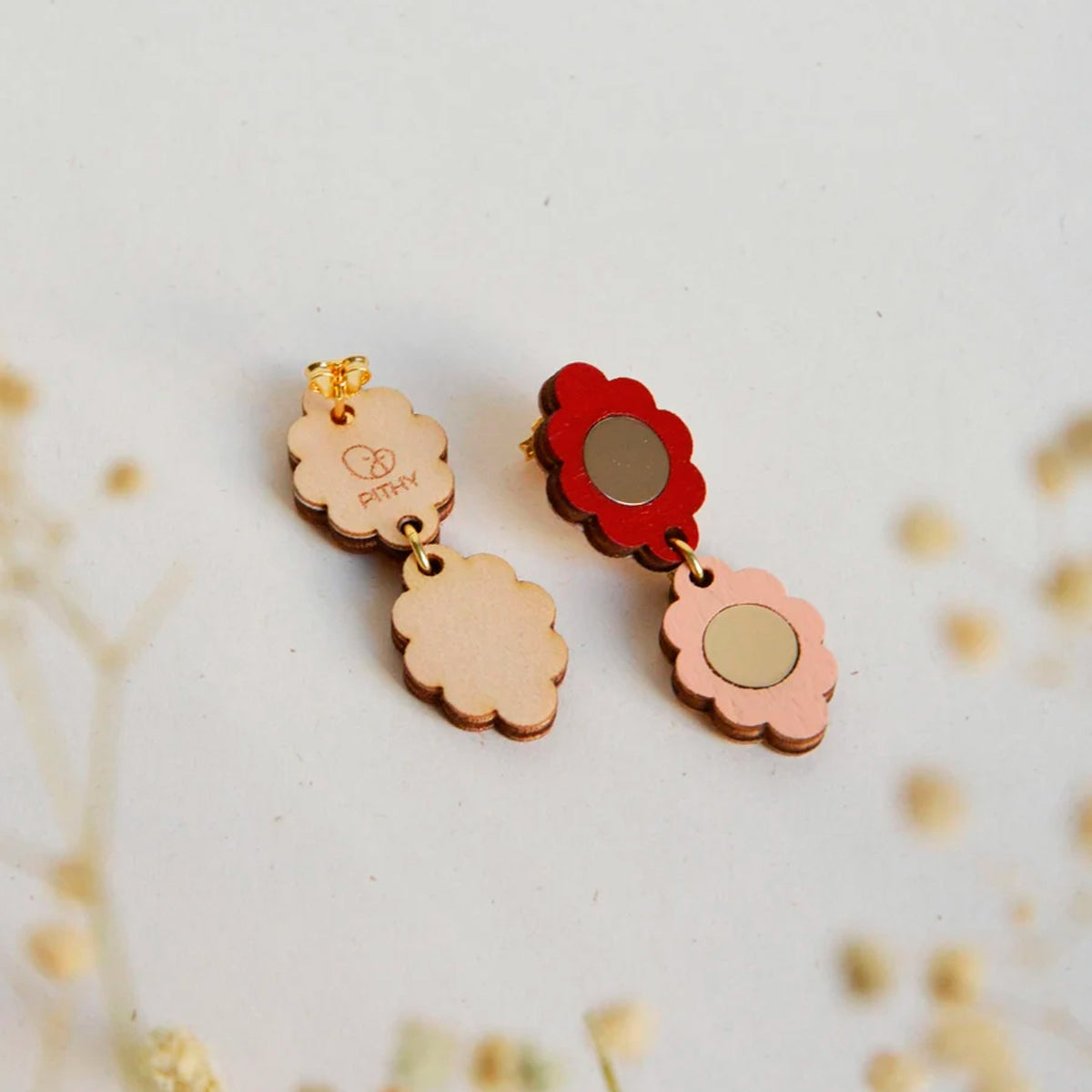 Pendientes - Dangle Earrings Nude and Carmin Red