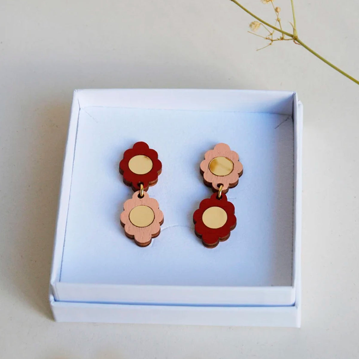 Pendientes - Dangle Earrings Nude and Carmin Red
