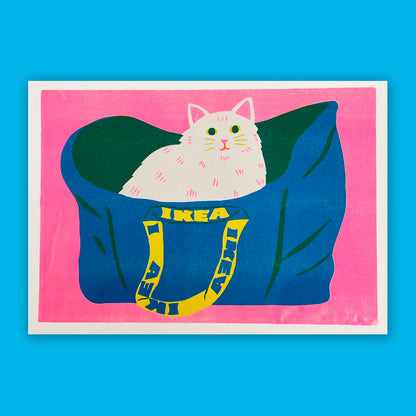 Print de Naomi Wilkinson A3 - "Ikea Bag Cat" 🐱