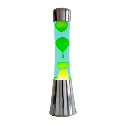 Lámpara de lava Fisura - Base cromo, líquido verde y lava amarilla