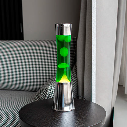 Lámpara de lava Fisura - Base cromo, líquido verde y lava amarilla