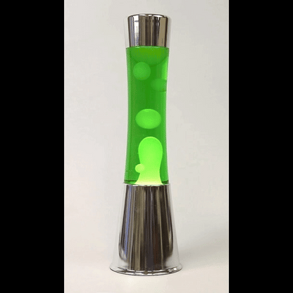 Lámpara de lava Fisura - Base cromo, líquido verde y lava amarilla