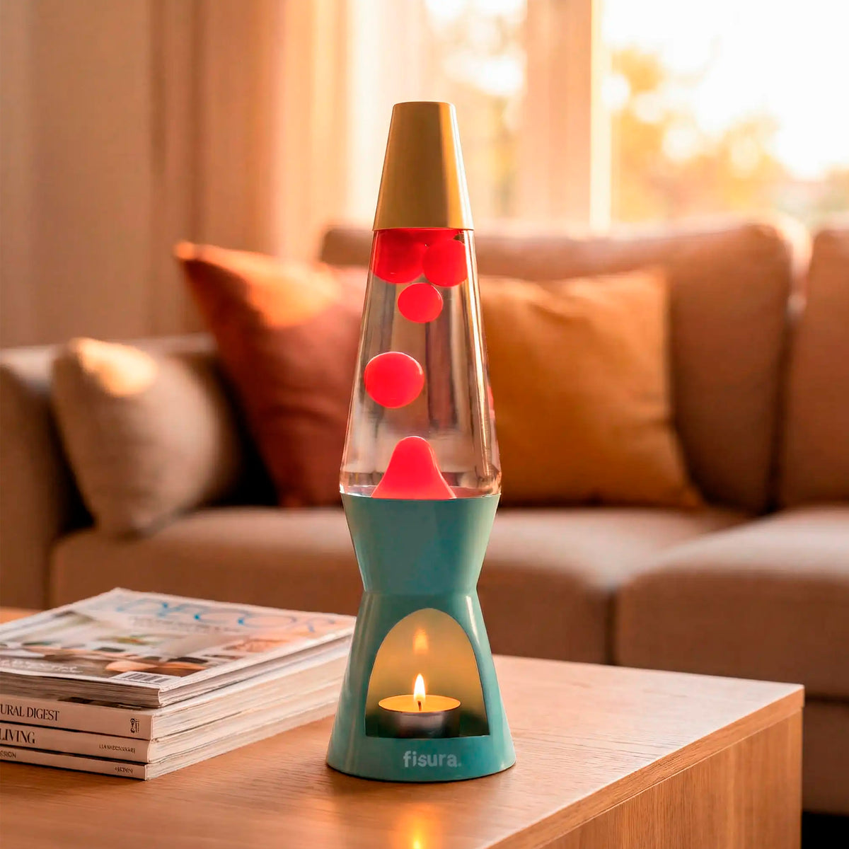 Lámpara de lava Vela Fisura - Beige, rojo y azul