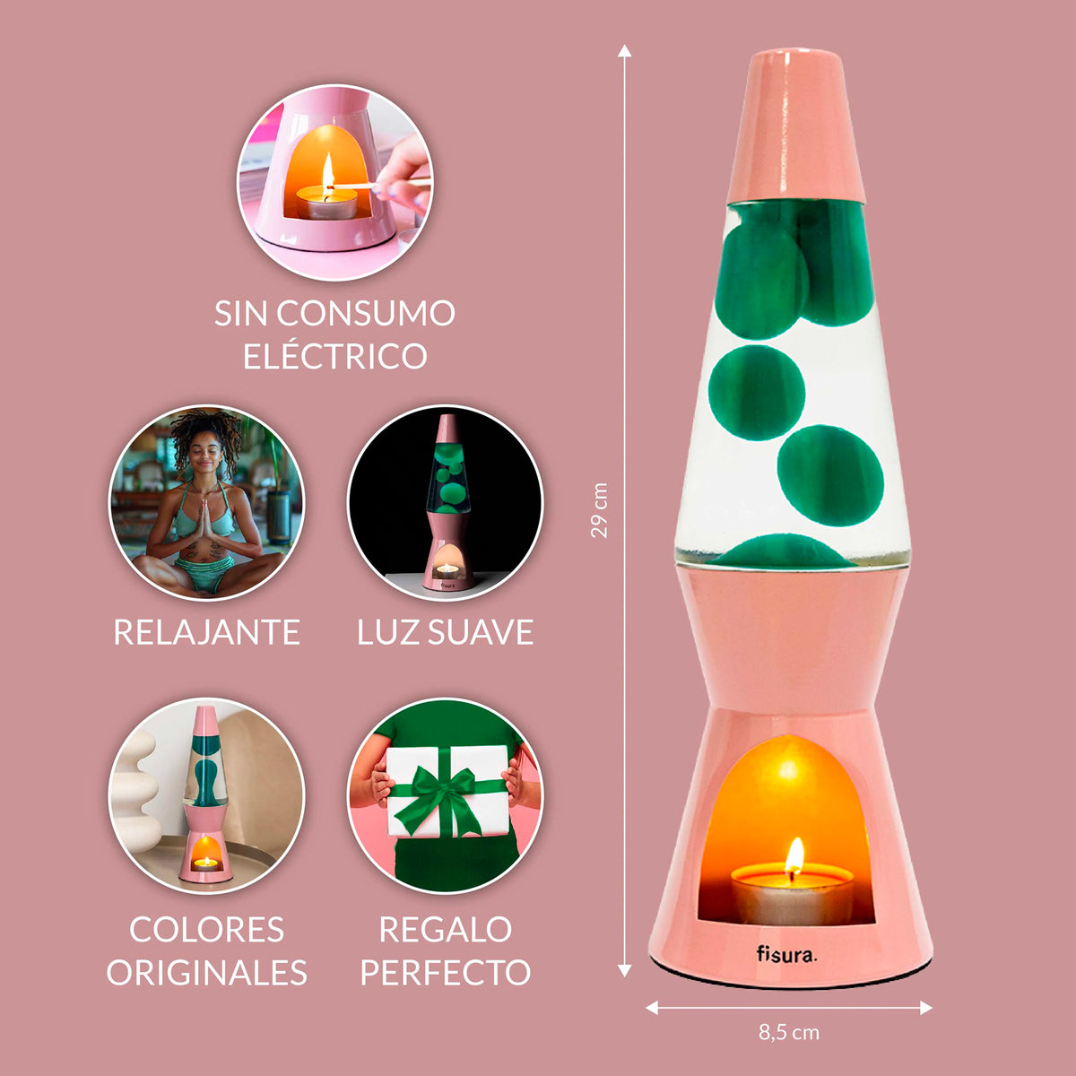 Lámpara de lava Vela Fisura - Rosa y verde