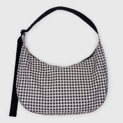 Bolso Large media luna Baggu - Black &amp; White Gingham