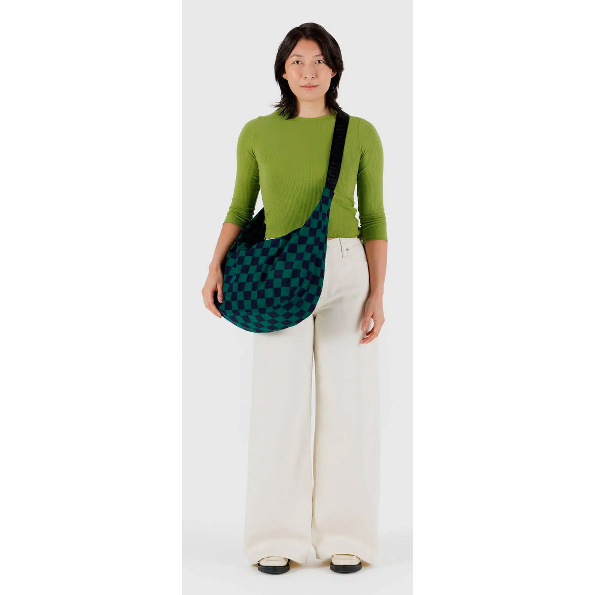Bolso Large media luna Baggu - Navy Green Check
