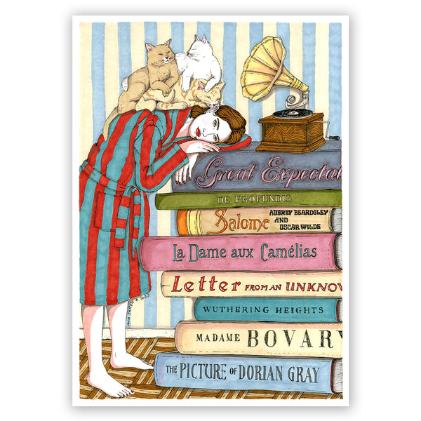 Print de Ana Jarén A4 - "Libros y gatos"