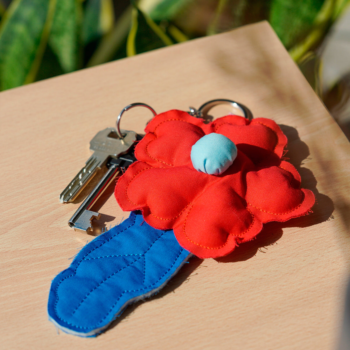 Llavero - Flor Puffy Rojo