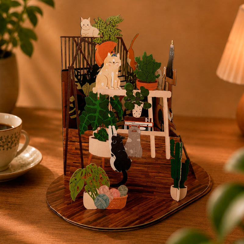 Postal 3D - Pop-up Gatos y Plantas 🐱🌿