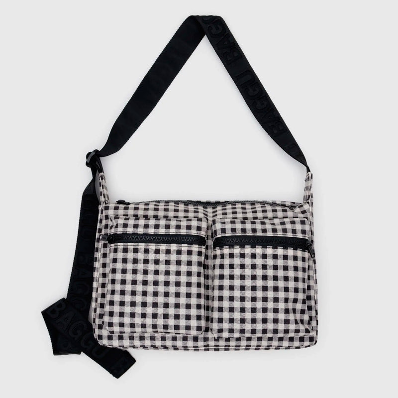 Bolso Cargo Grande Baggu - Black & White Gingham