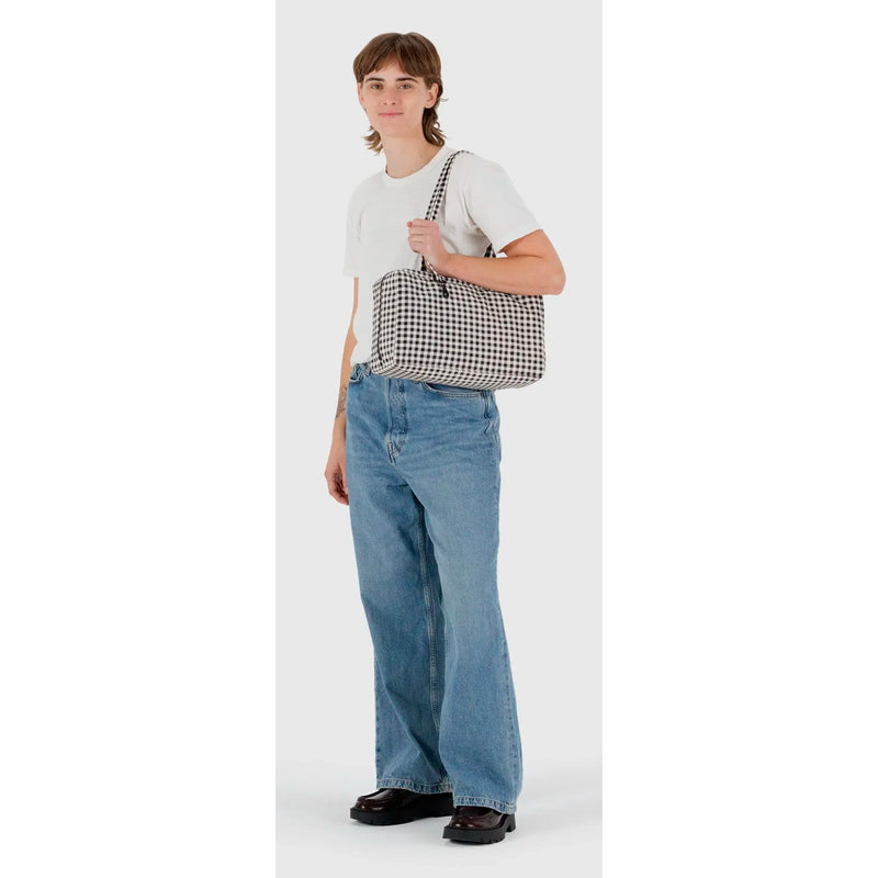 Bolso Mediano Bowler Baggu - Black & White Gingham