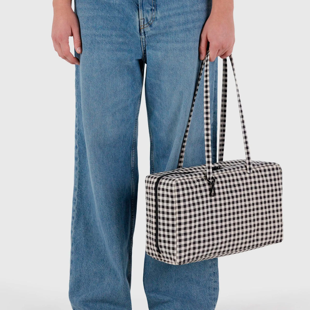 Bolso Mediano Bowler Baggu - Black &amp; White Gingham