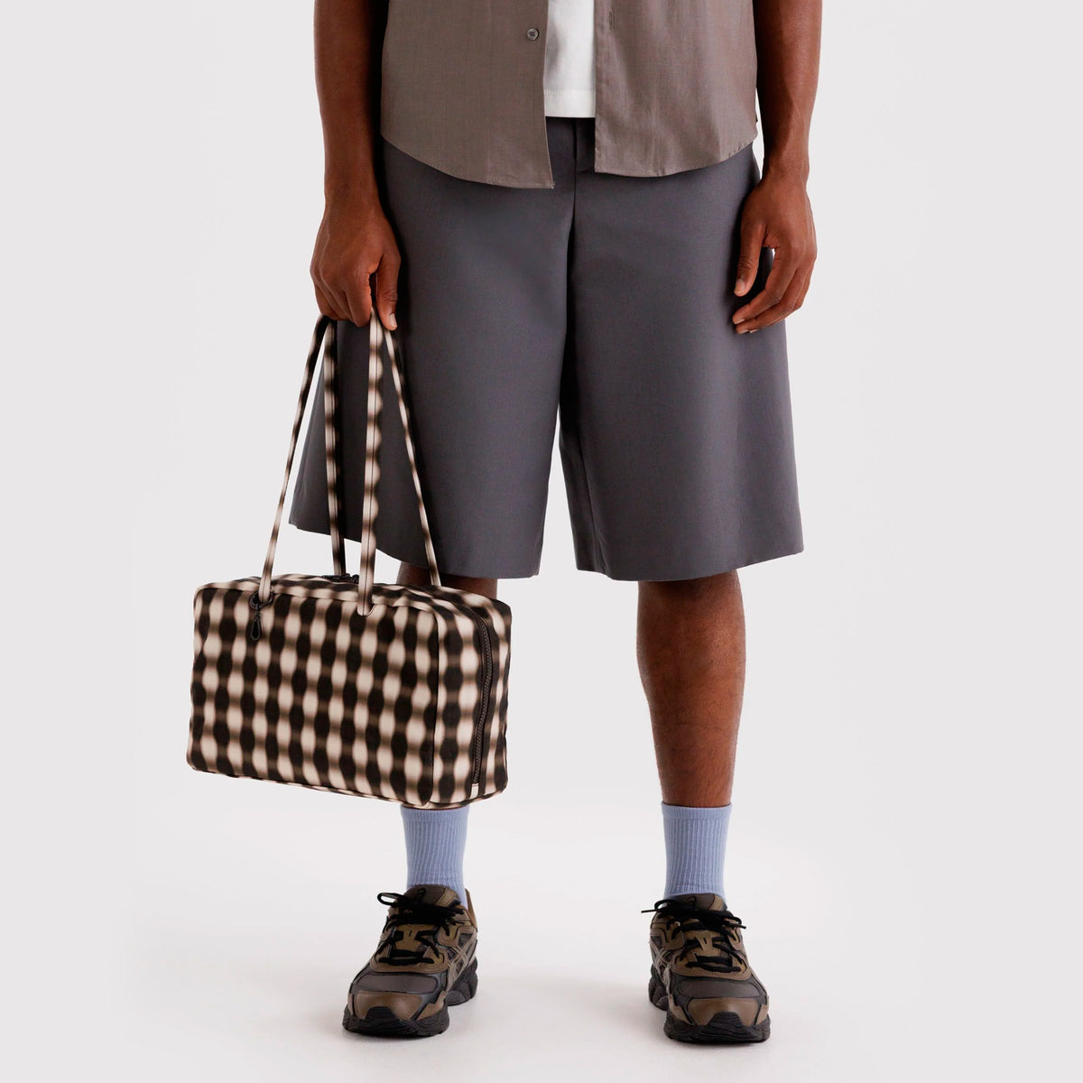 Bolso Mediano Bowler Baggu - Blurred Gingham Brown