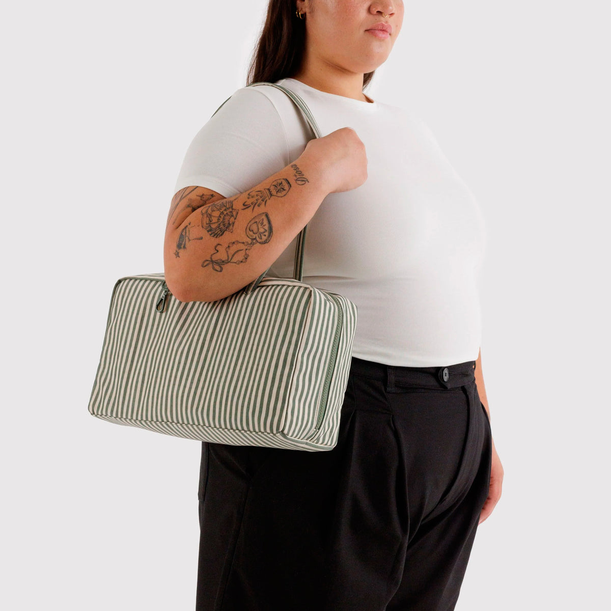 Bolso Mediano Bowler Baggu - Sage Stripe