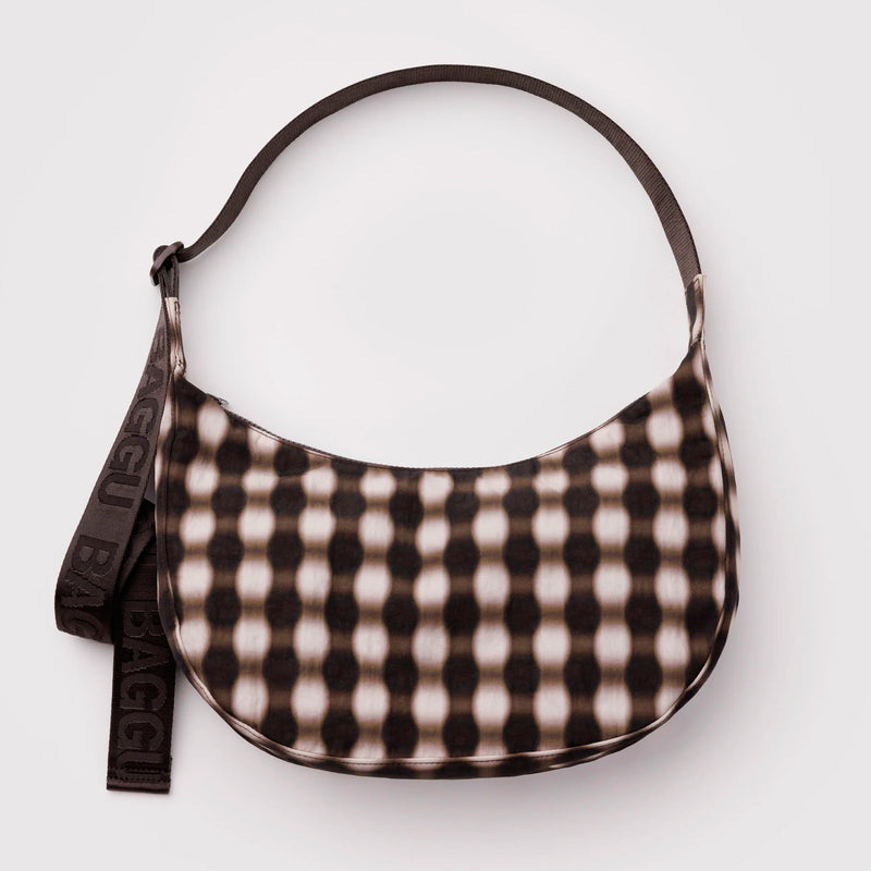 Bolso media luna Baggu - Blurred Gingham Brown