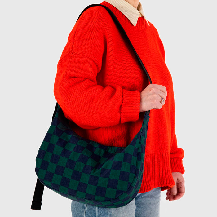 Bolso media luna Baggu - Navy Green Check